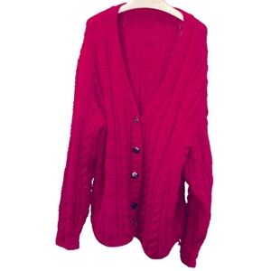 Hand Crafted KNIT HOT Pink Barbie Cable knit Cardigan sweater 1X
50 bust…
